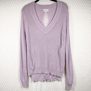 Revolve Superdown Purple Distressed Knit V Neck Sweater